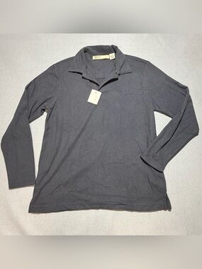 Perry Ellis Charcoal Long Sleeve Ribbed Polo